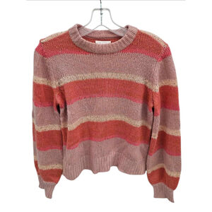 LC Lauren Conrad Striped Sequin Knit Sweater XS Pink Coral Sparkle EUC